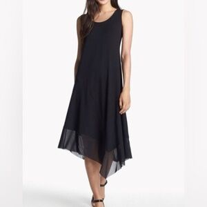 Eileen Fisher black asymmetrical midi dress sleeveless scoop neck medium